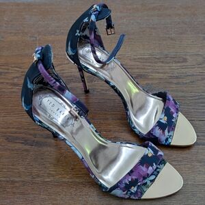 Ted Baker Womens Mylli Multicolor Floral Stiletto Ankle Strap Heels Size 39.5